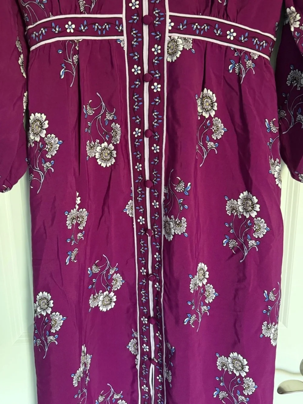 New! Loft Plum Caspia Floral Puff Sleeve Button Midi Dress Size 10 54513 - Picture 6 of 16